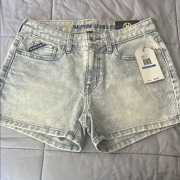 Nautica Women's Blue Line striped Denim Shorts - Picture 1 of 8